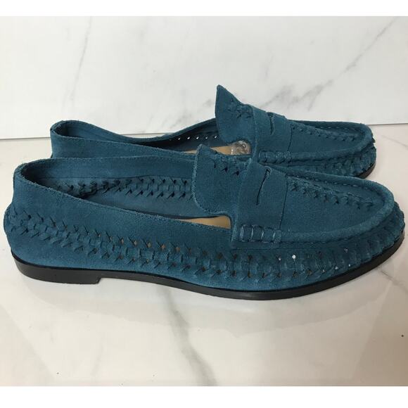 Pilcro Anthropologie Teal Woven Suede Loafers 7 - Picture 7 of 10